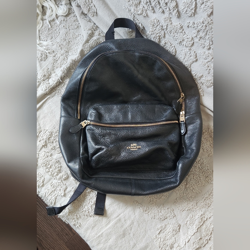 Coach Black Leather Backpack with Gold Hardware